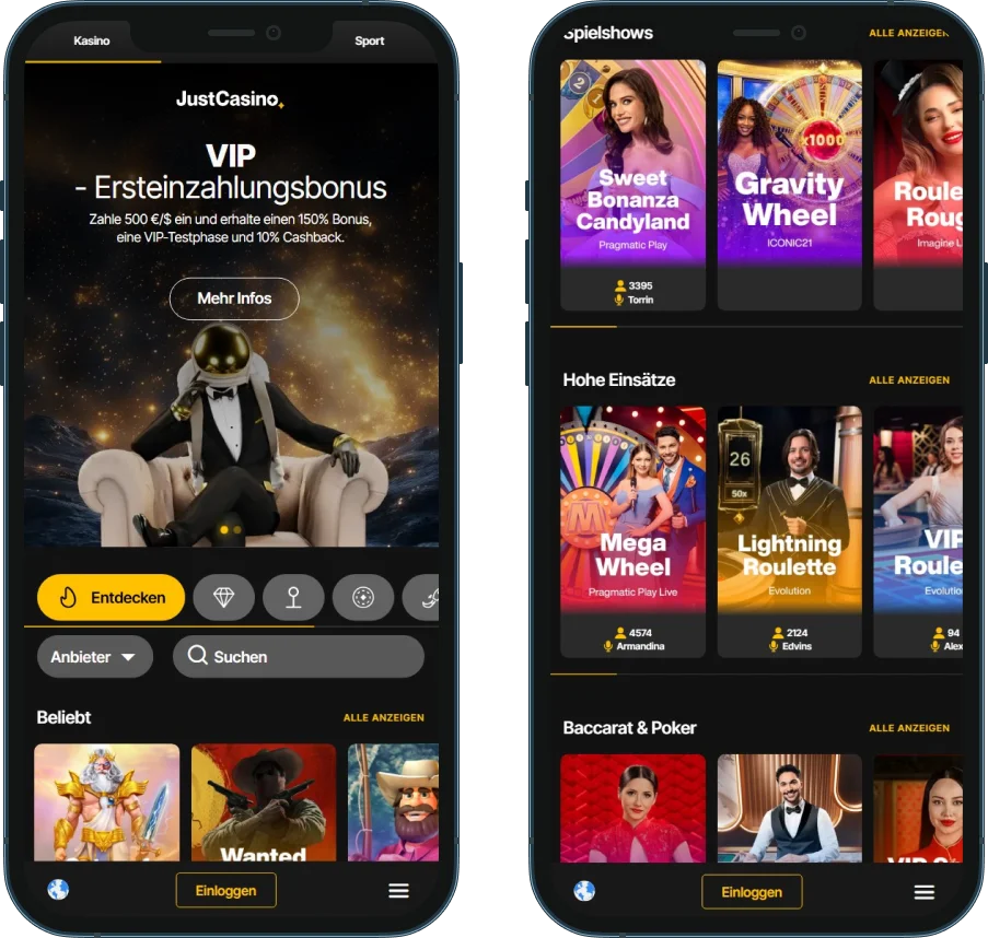 JustCasino Mobile-Version
